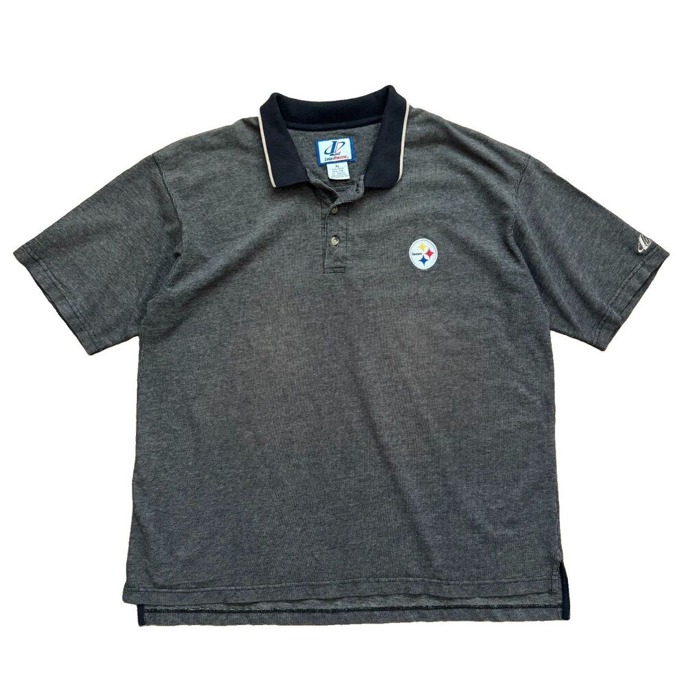 Vintage 90s Pittsburgh Steelers Polo T-Shirt NFL Mens Sz XL Gray Logo Athletic